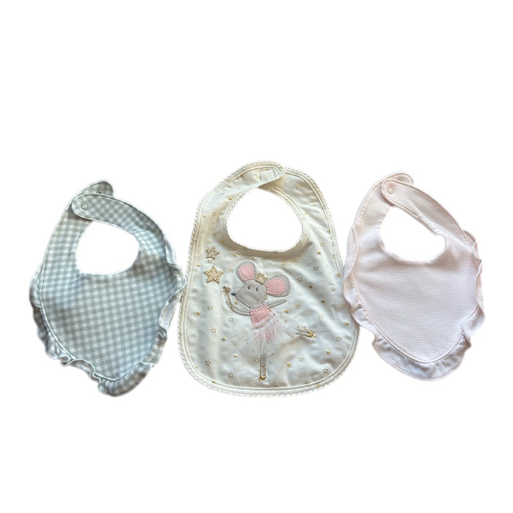Mix brand Bib Set Kids One Size Pink Green Excellent Ballerina Mouse Gingham 3pk